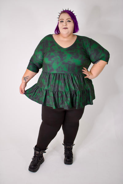 Green Smoke V Neck Tiered Hem Top