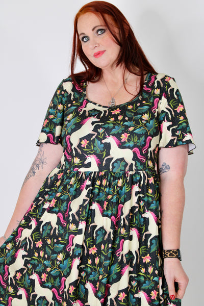 Unicorn Garden Angel Sleeve Pocket Maxi Dress