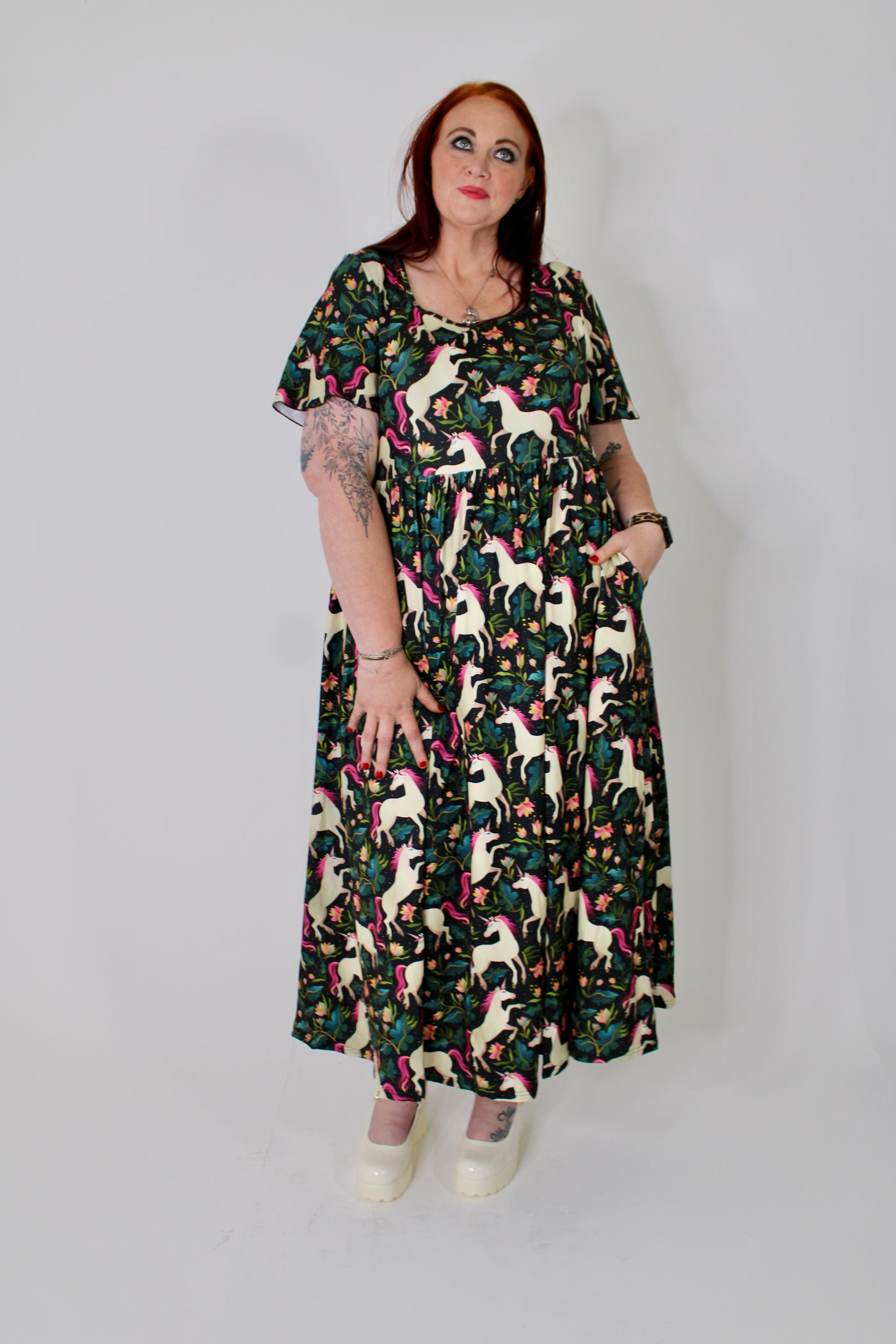 Unicorn Garden Angel Sleeve Pocket Maxi Dress