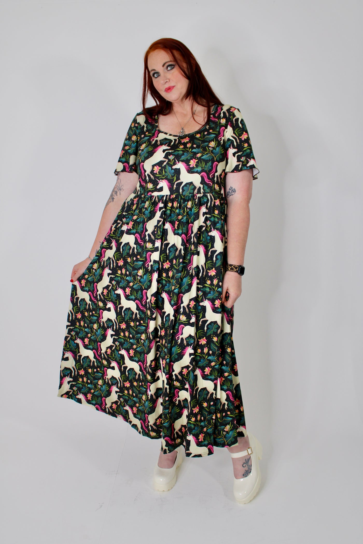 Unicorn Garden Angel Sleeve Pocket Maxi Dress