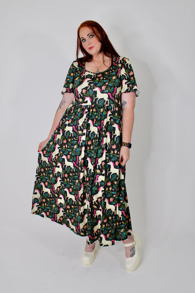 Unicorn Garden Angel Sleeve Pocket Maxi Dress