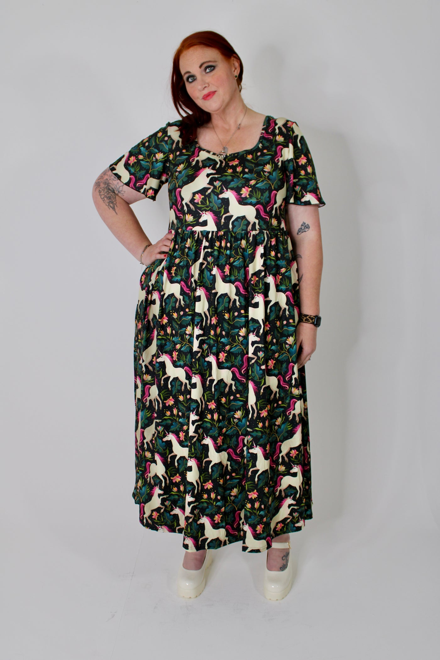 Unicorn Garden Angel Sleeve Pocket Maxi Dress