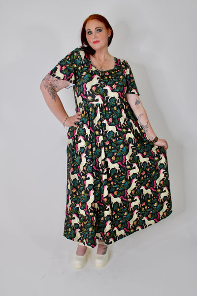 Unicorn Garden Angel Sleeve Pocket Maxi Dress