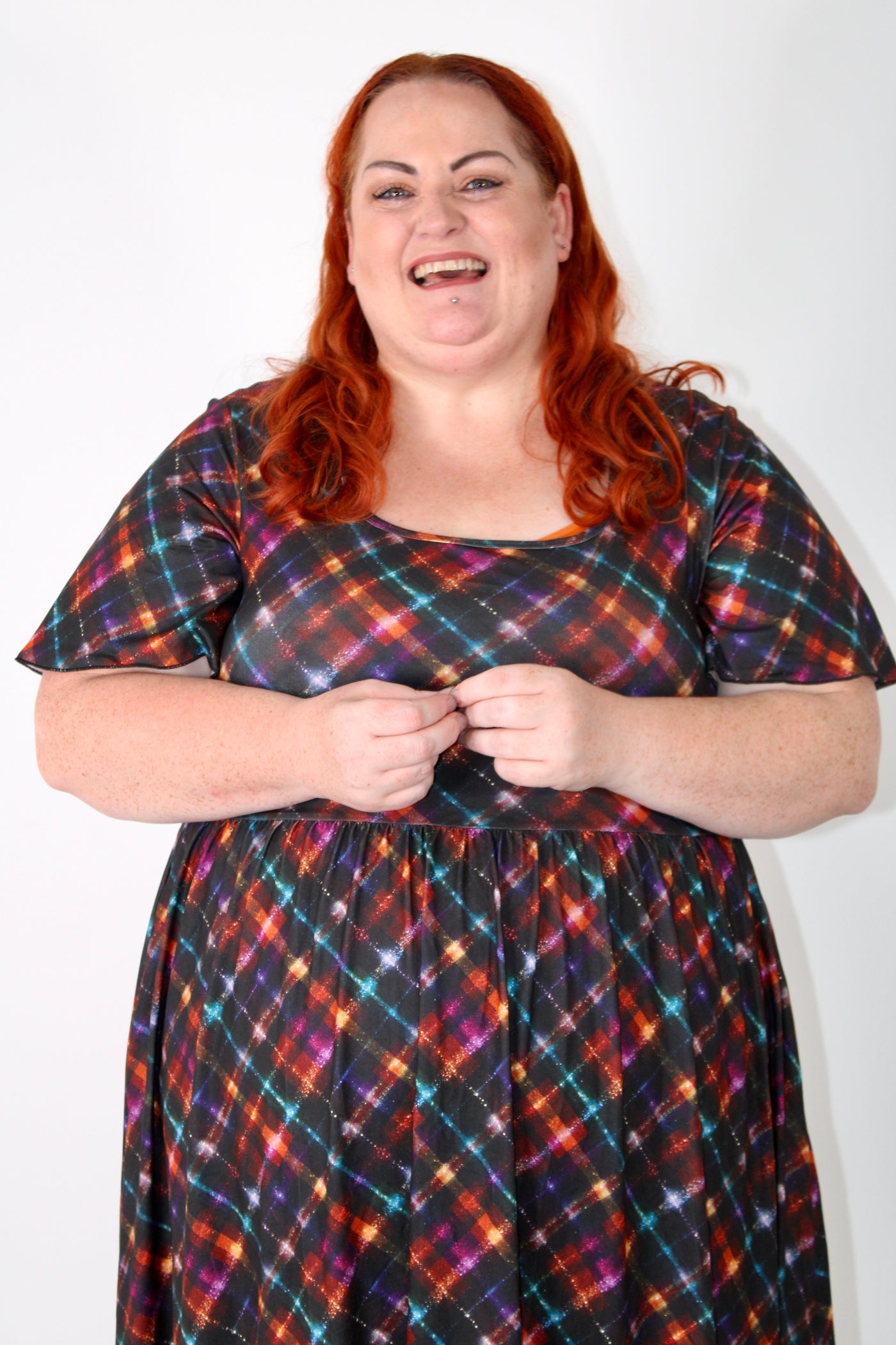 Glitter Gingham Angel Sleeve Pocket Maxi Dress