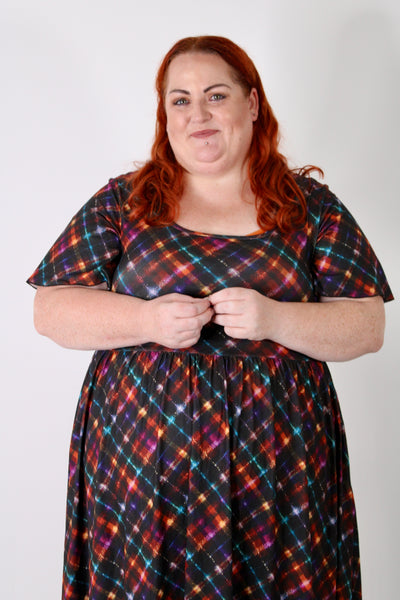 Glitter Gingham Angel Sleeve Pocket Maxi Dress