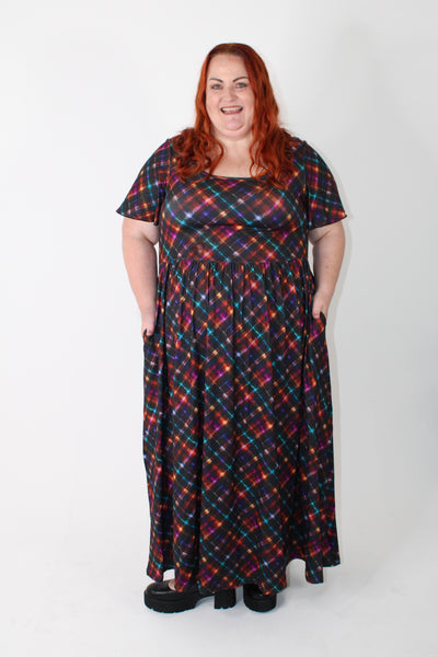 Glitter Gingham Angel Sleeve Pocket Maxi Dress