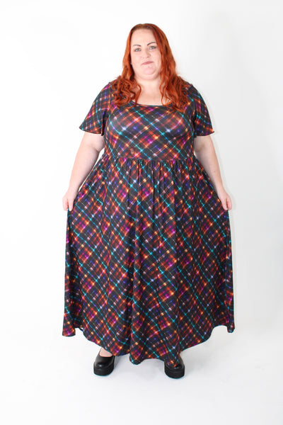 Glitter Gingham Angel Sleeve Pocket Maxi Dress