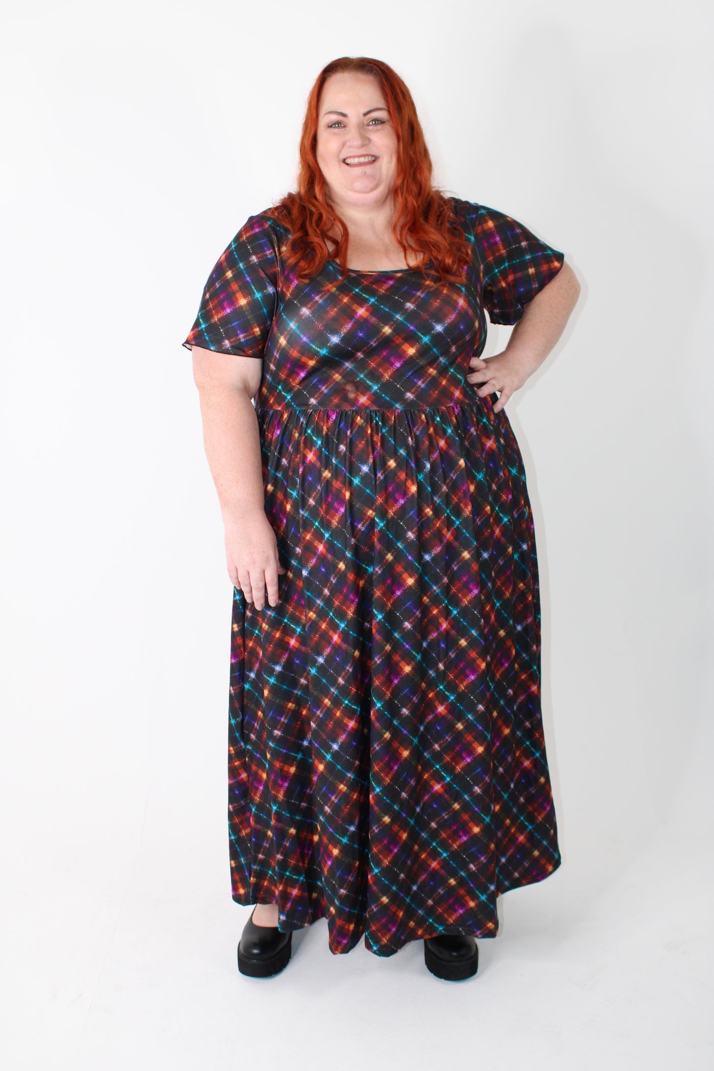 Glitter Gingham Angel Sleeve Pocket Maxi Dress