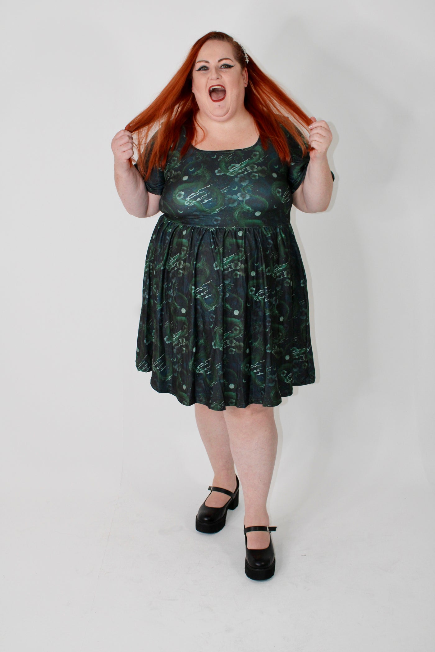 Dragons At Dusk Angel Sleeve Skater Dress