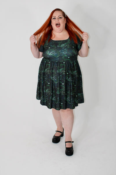 Dragons At Dusk Angel Sleeve Skater Dress