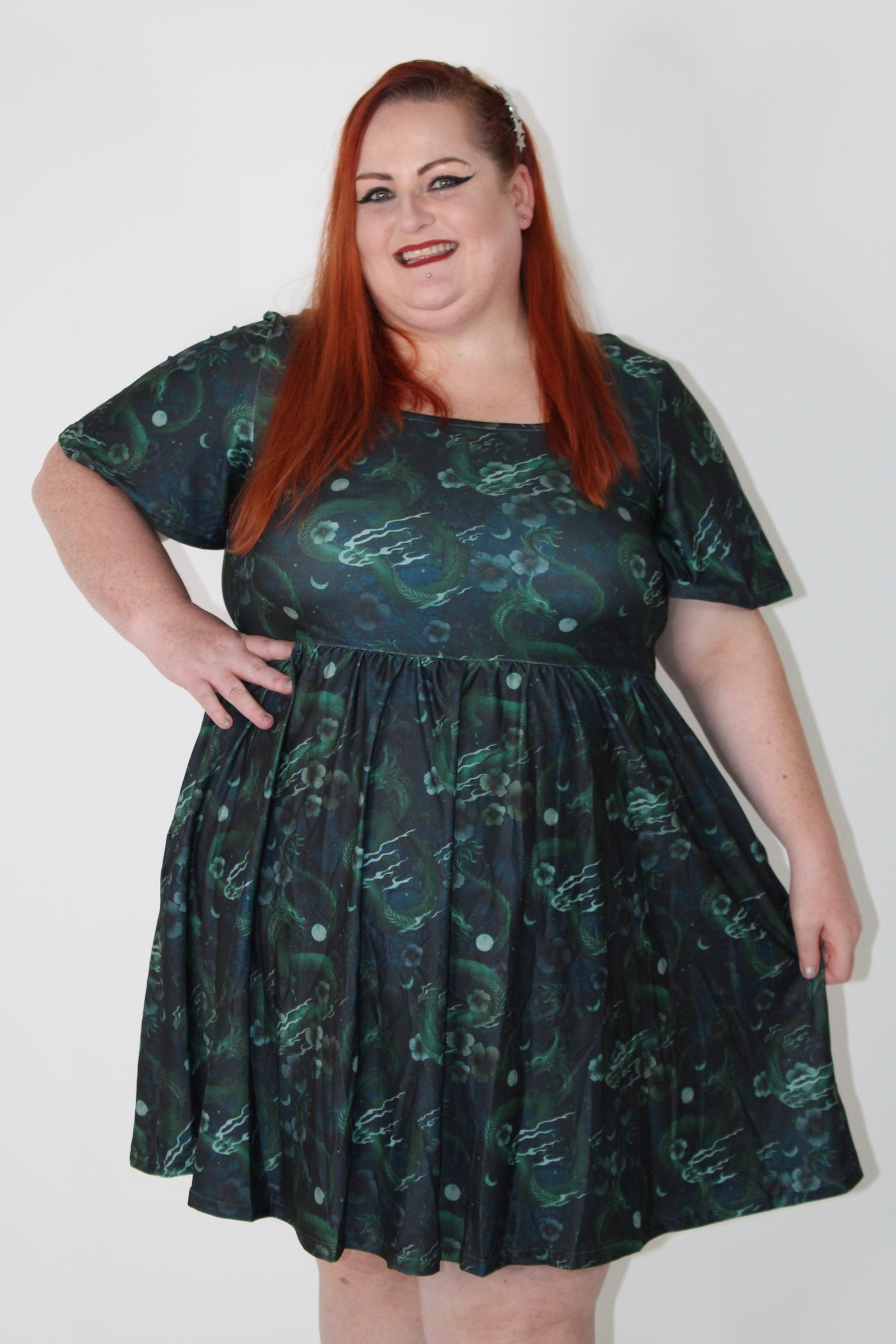 Dragons At Dusk Angel Sleeve Skater Dress