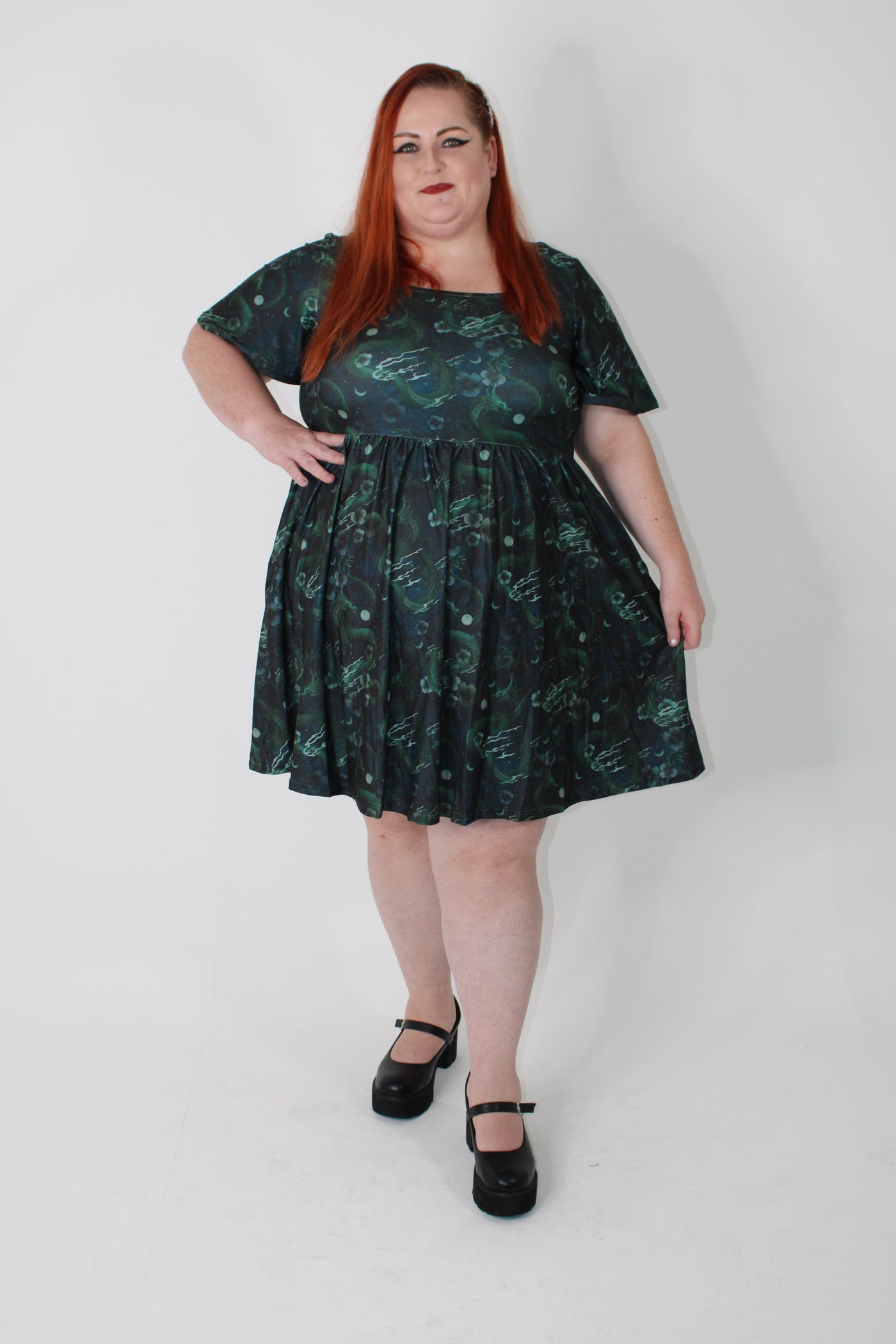 Dragons At Dusk Angel Sleeve Skater Dress