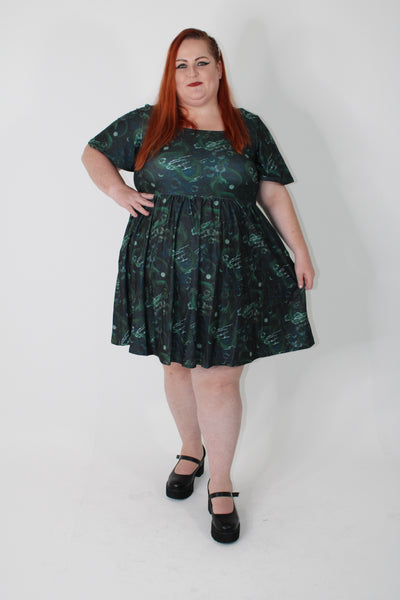Dragons At Dusk Angel Sleeve Skater Dress