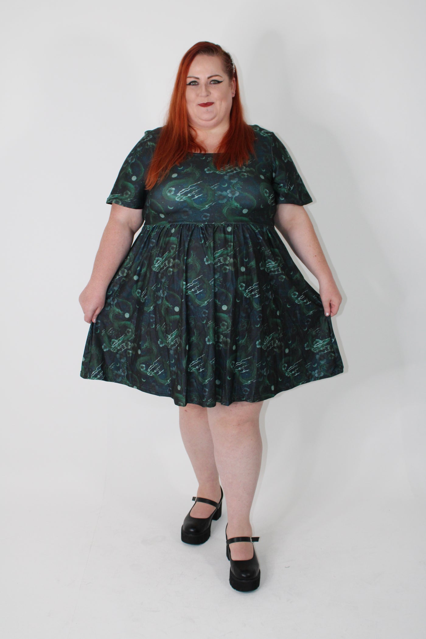 Dragons At Dusk Angel Sleeve Skater Dress
