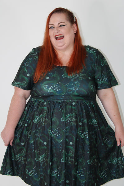 Dragons At Dusk Angel Sleeve Skater Dress