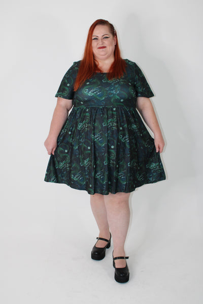 Dragons At Dusk Angel Sleeve Skater Dress