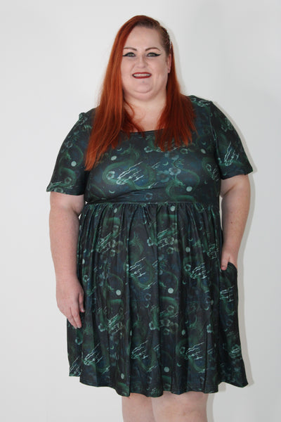 Dragons At Dusk Angel Sleeve Skater Dress