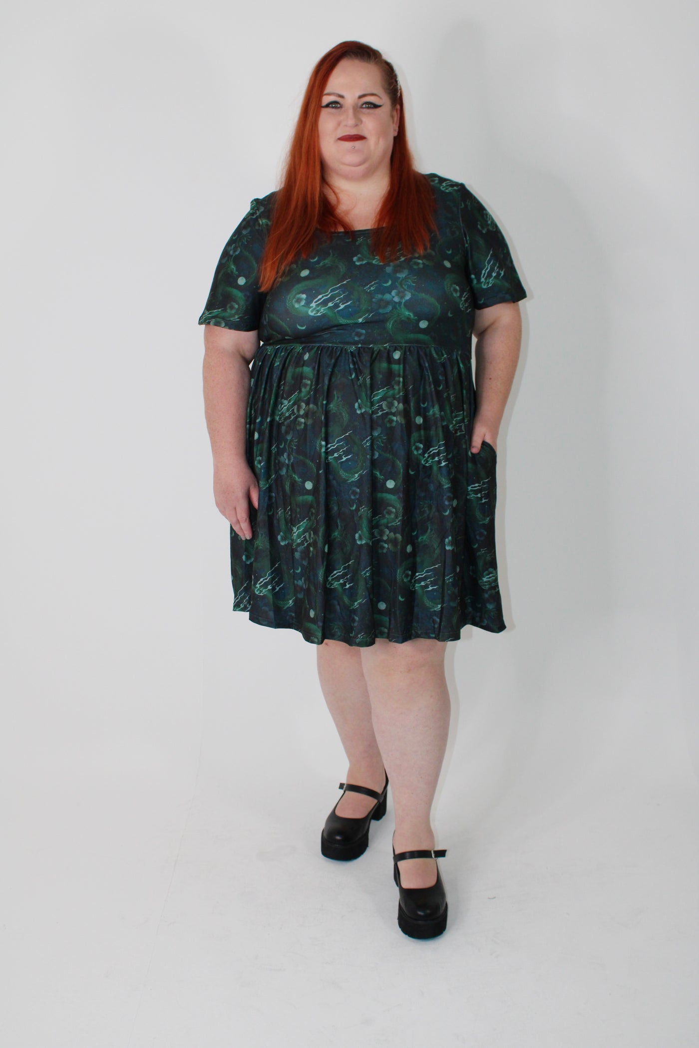 Dragons At Dusk Angel Sleeve Skater Dress