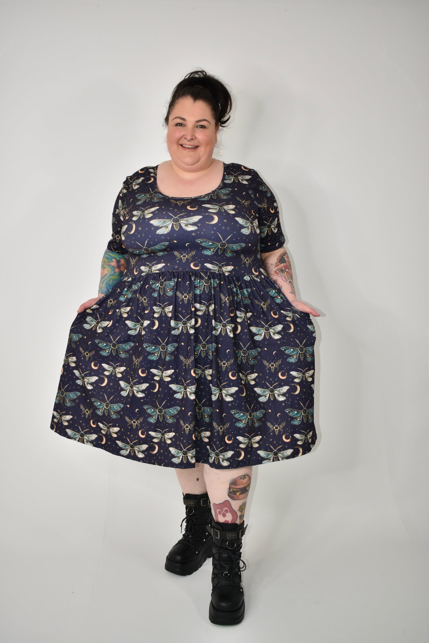 Moonlit Moths 2-Way Pocket Skater Dress