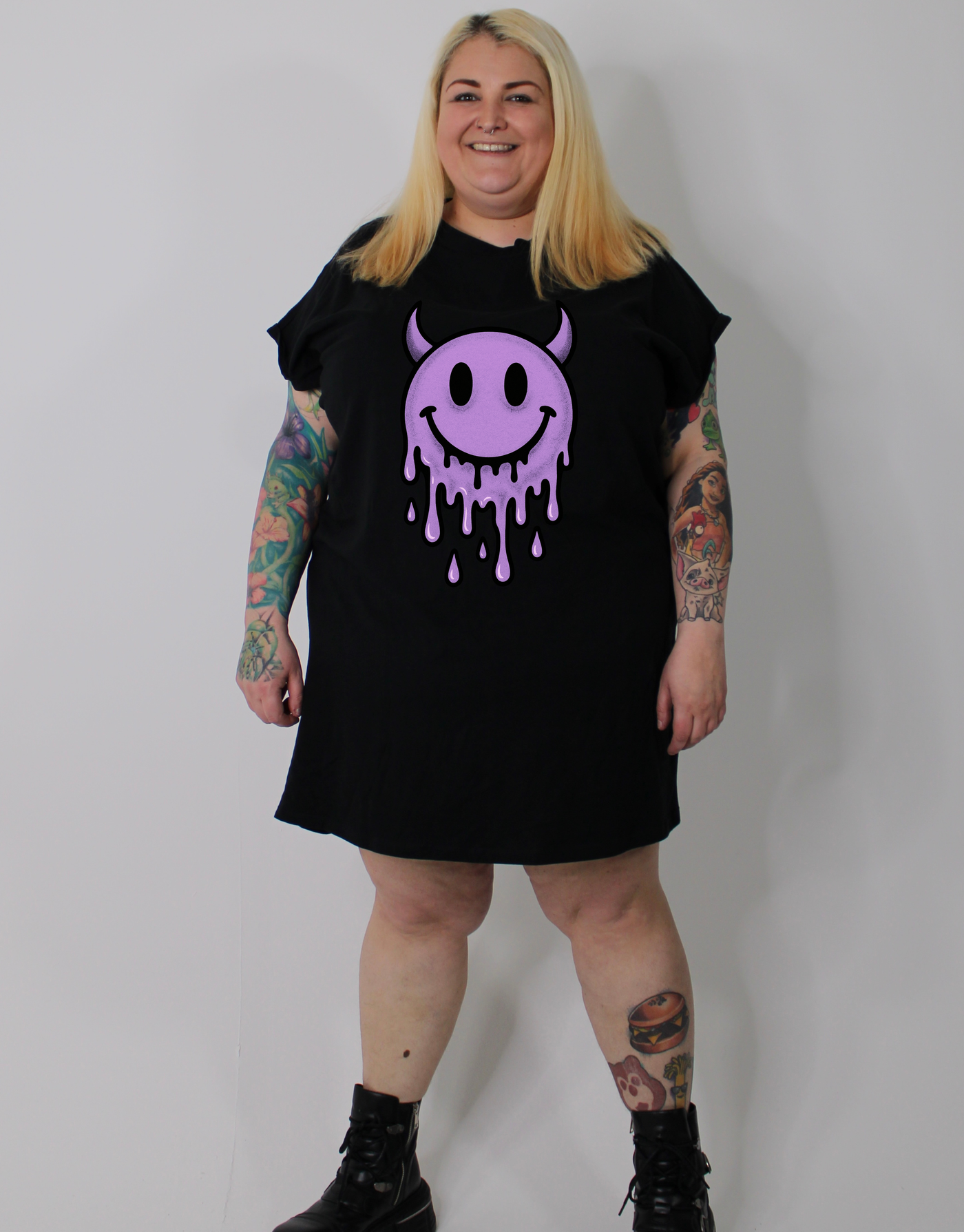 Devillish Drip Drop Shoulder T-Shirt Dress – Topsy Curvy Ltd