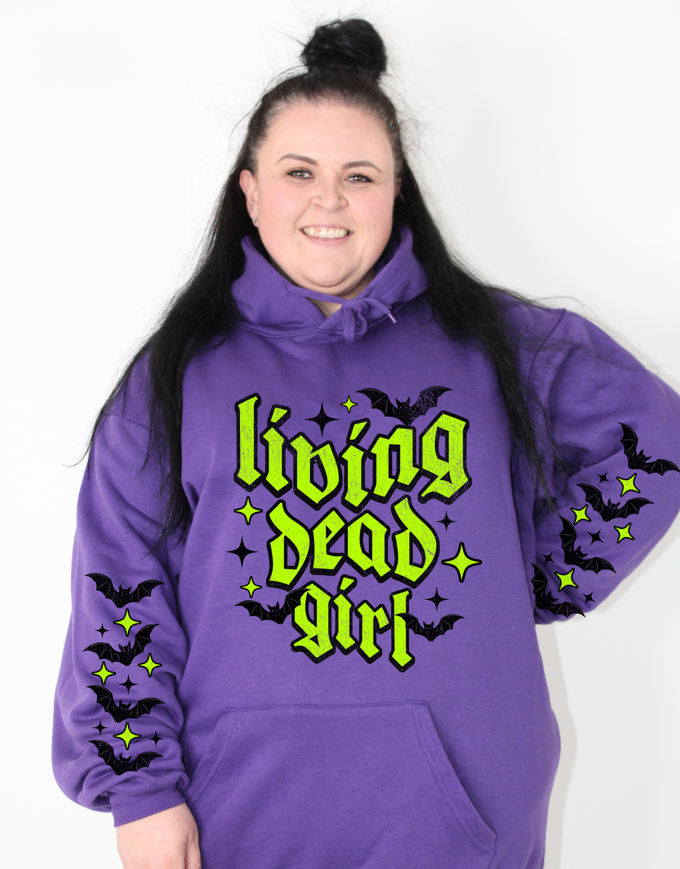 Purple "Living Dead Girl" Sleeve Print Standard Unisex Hoodie