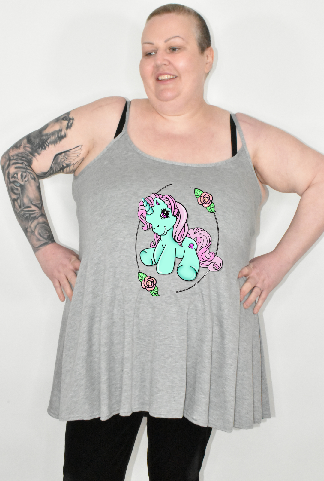Light Grey Floral Pony Printed Longline Camisole