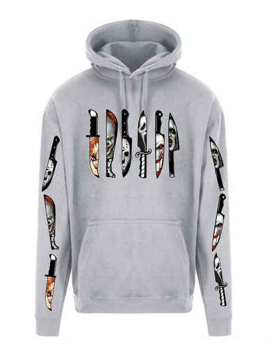 Sleeve Print "Horror Weapons"  Longline Unisex Hoodie