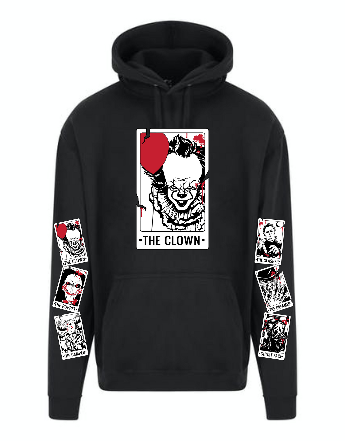 Sleeve Print "Pick Your Fave Horror Tarot" Longline Unisex Hoodie