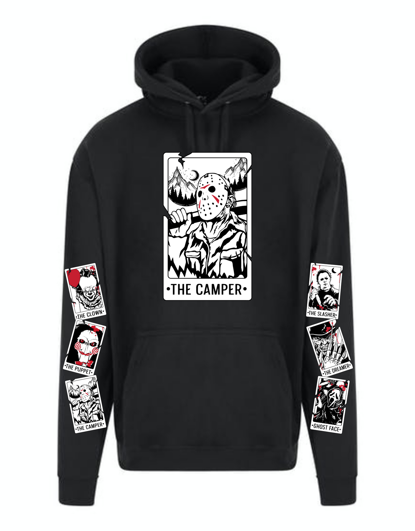 Sleeve Print "Pick Your Fave Horror Tarot" Longline Unisex Hoodie