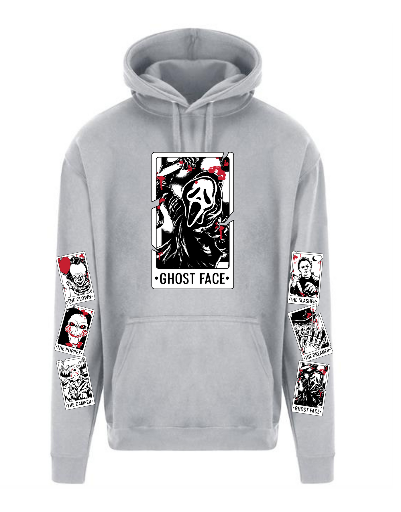 Sleeve Print "Pick Your Fave Horror Tarot" Longline Unisex Hoodie