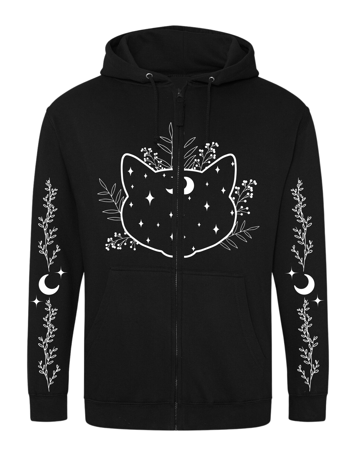 Black Cat & Moon Sleeve Print Longline Unisex Zoodie