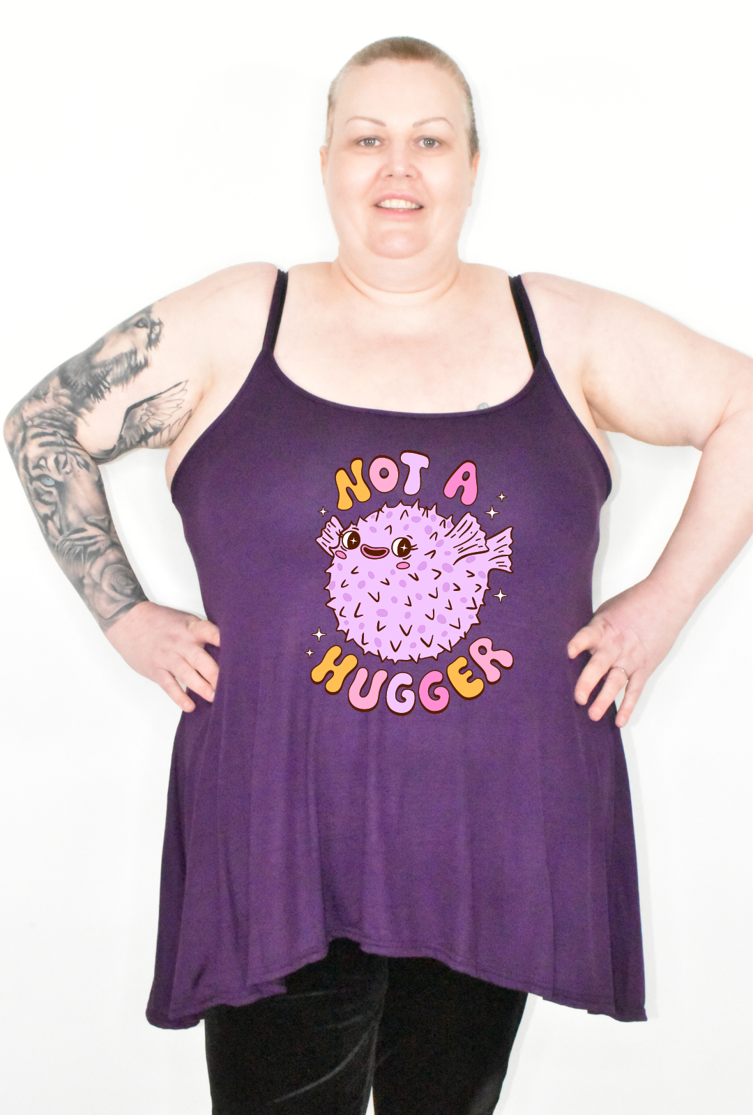 Purple "Not A Hugger" Printed Longline Camisole