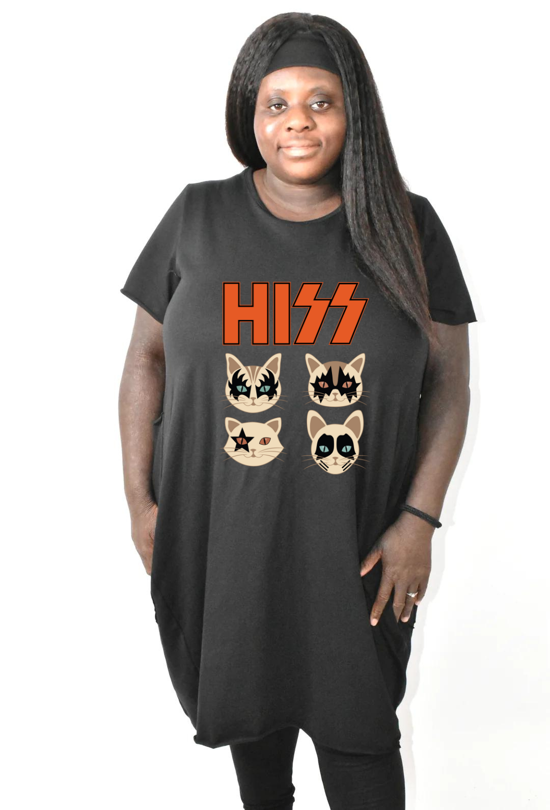 Black “HISS" Printed T-shirt Dress