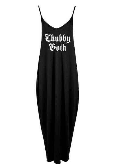 Black "Chubby Goth" Printed Maxi Camisole Dress