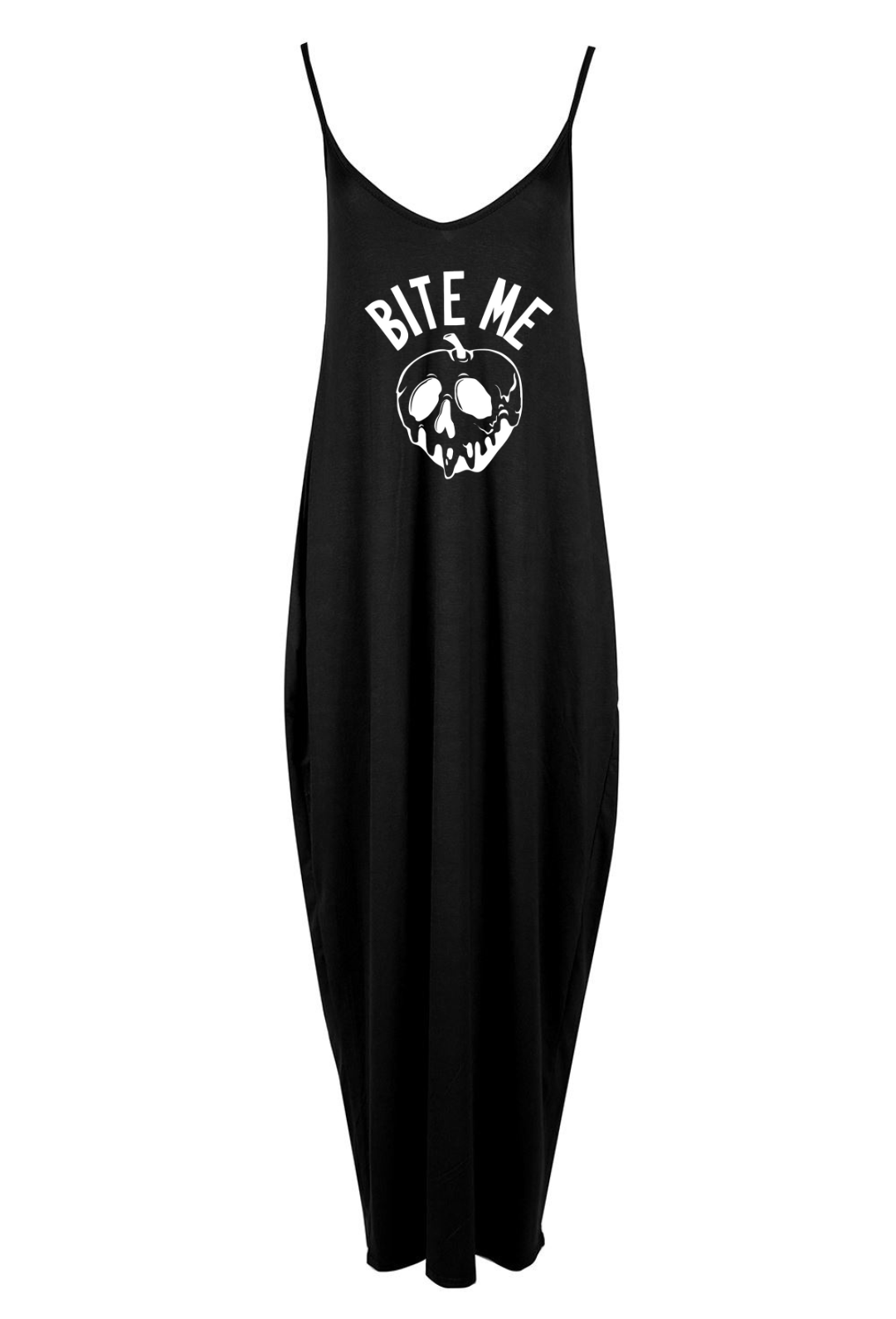 Black "Bite Me" Printed Maxi Camisole Dress