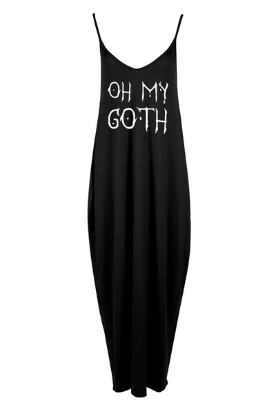 Black "Oh My Goth" Printed Maxi Camisole Dress