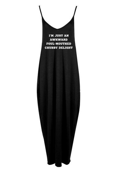 Black "Chubby Delight" Printed Maxi Camisole Dress