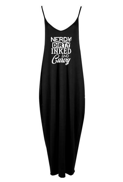 Black "Nerdy, Dirty" Printed Maxi Camisole Dress