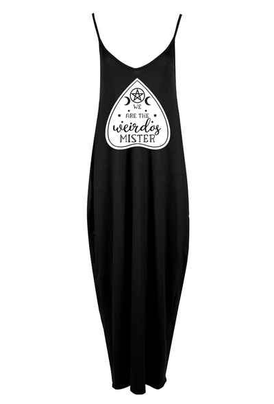 Black "We Are The Weirdos" Printed Maxi Camisole Dress