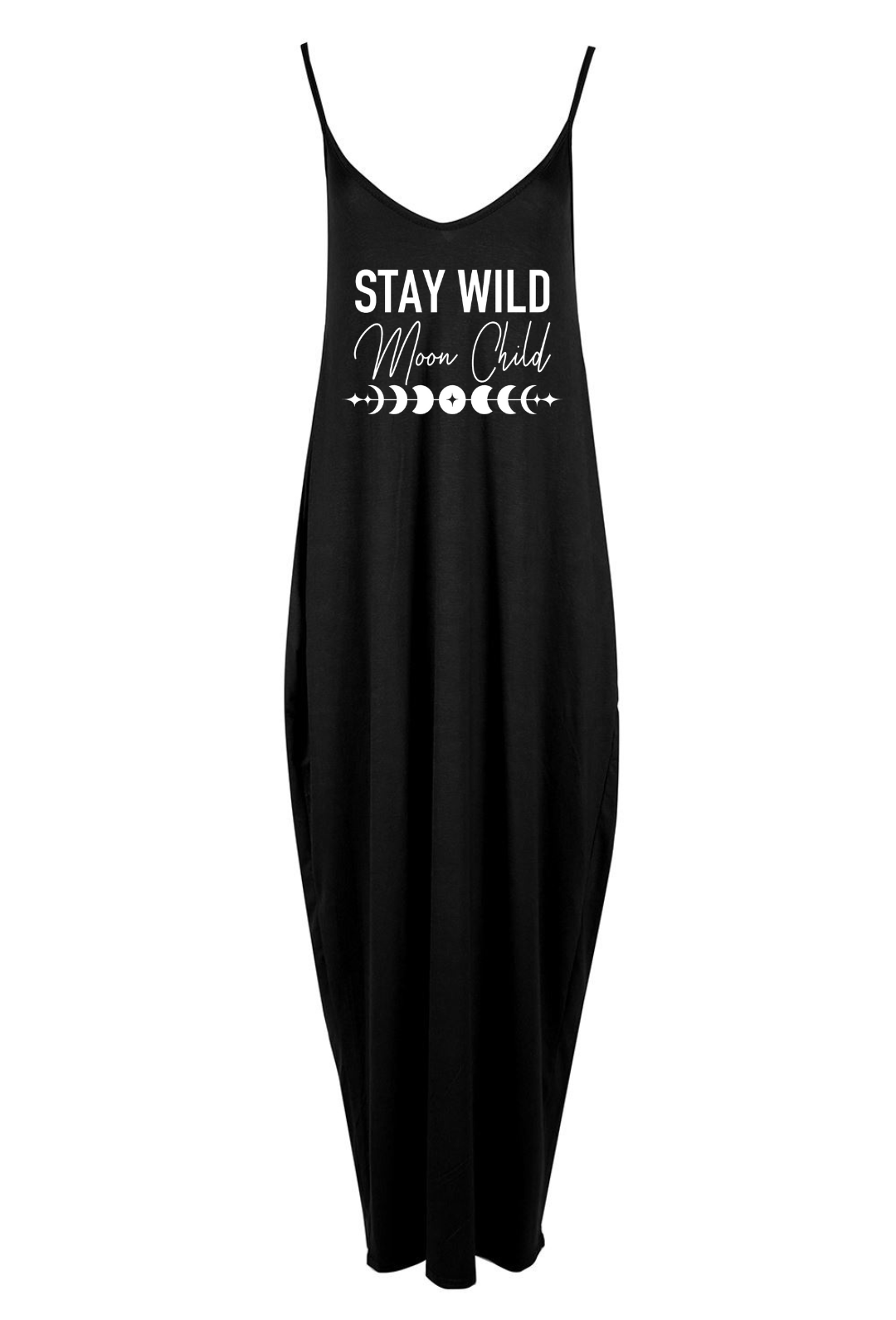 Black "Stay Wild" Printed Maxi Camisole Dress