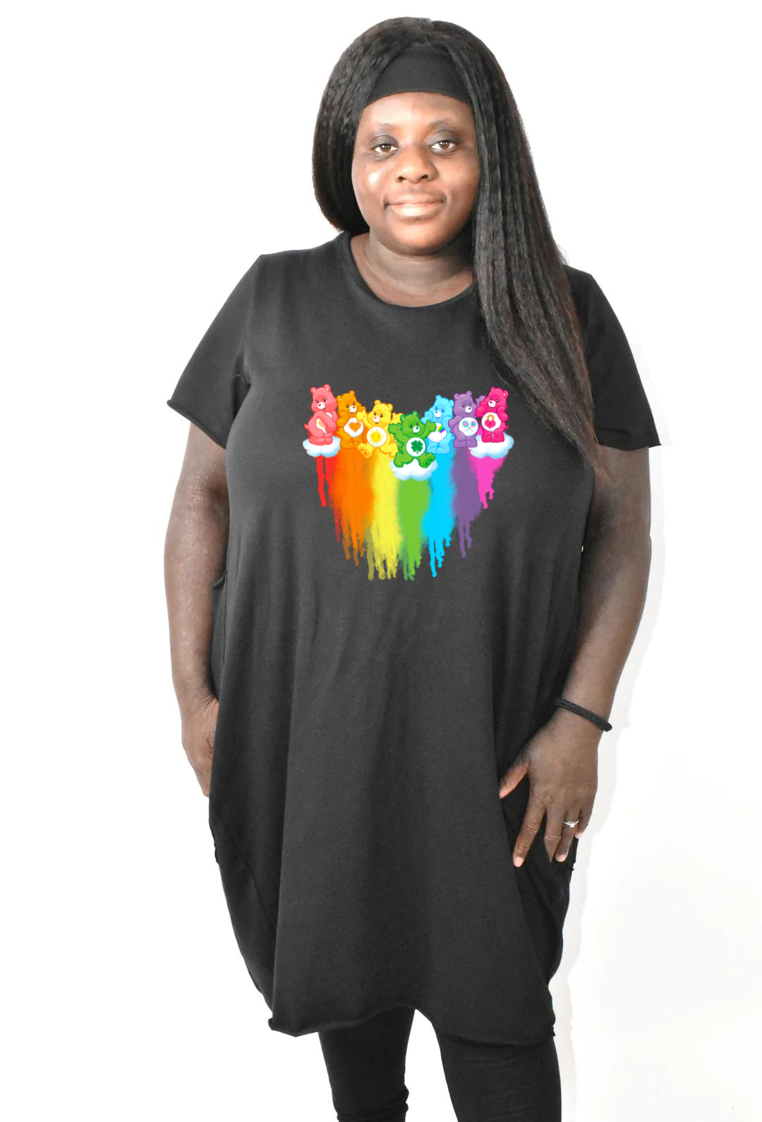 Black Rainbow Bears Printed T-shirt Dress
