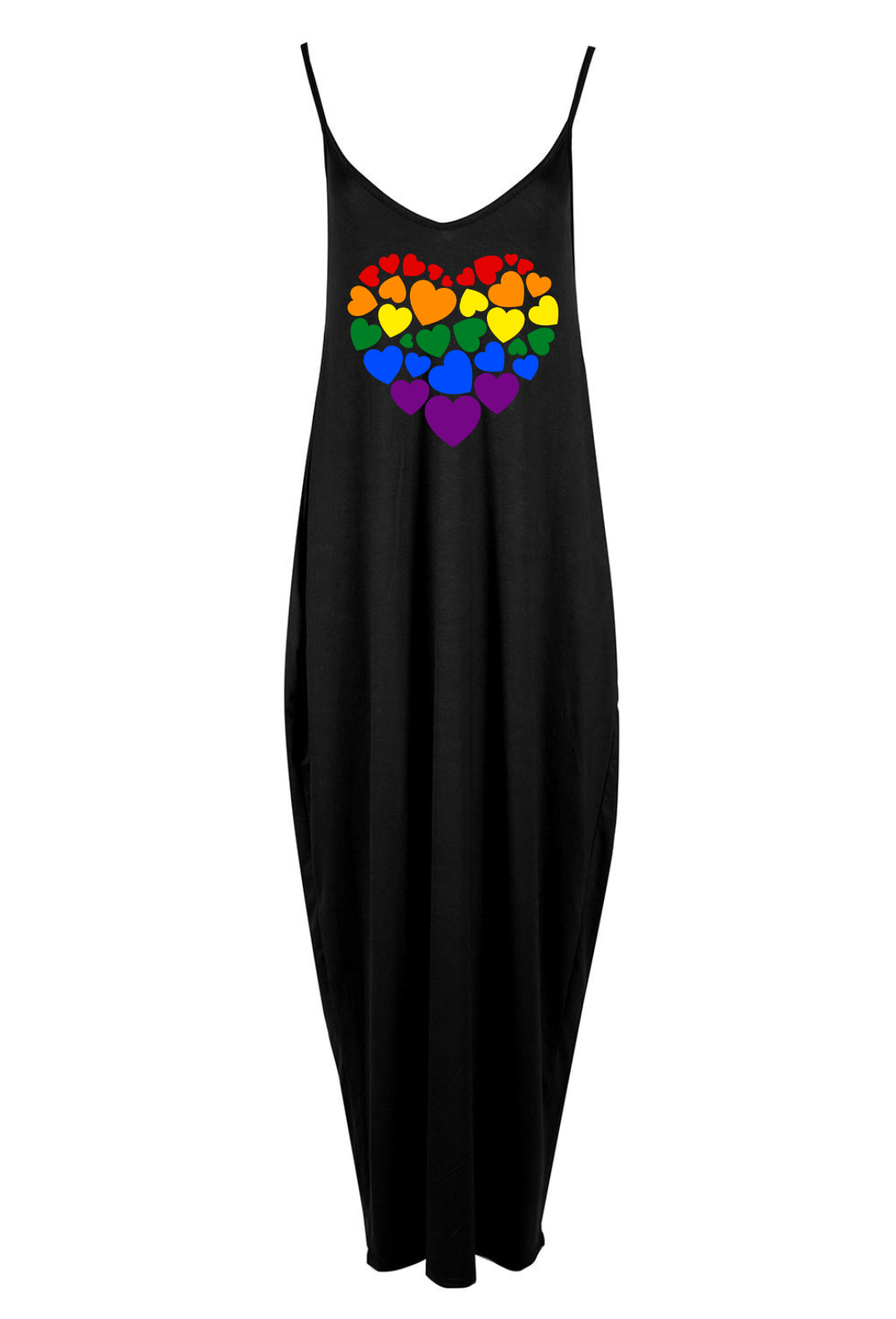 Black Rainbow Heart Printed Maxi Camisole Dress