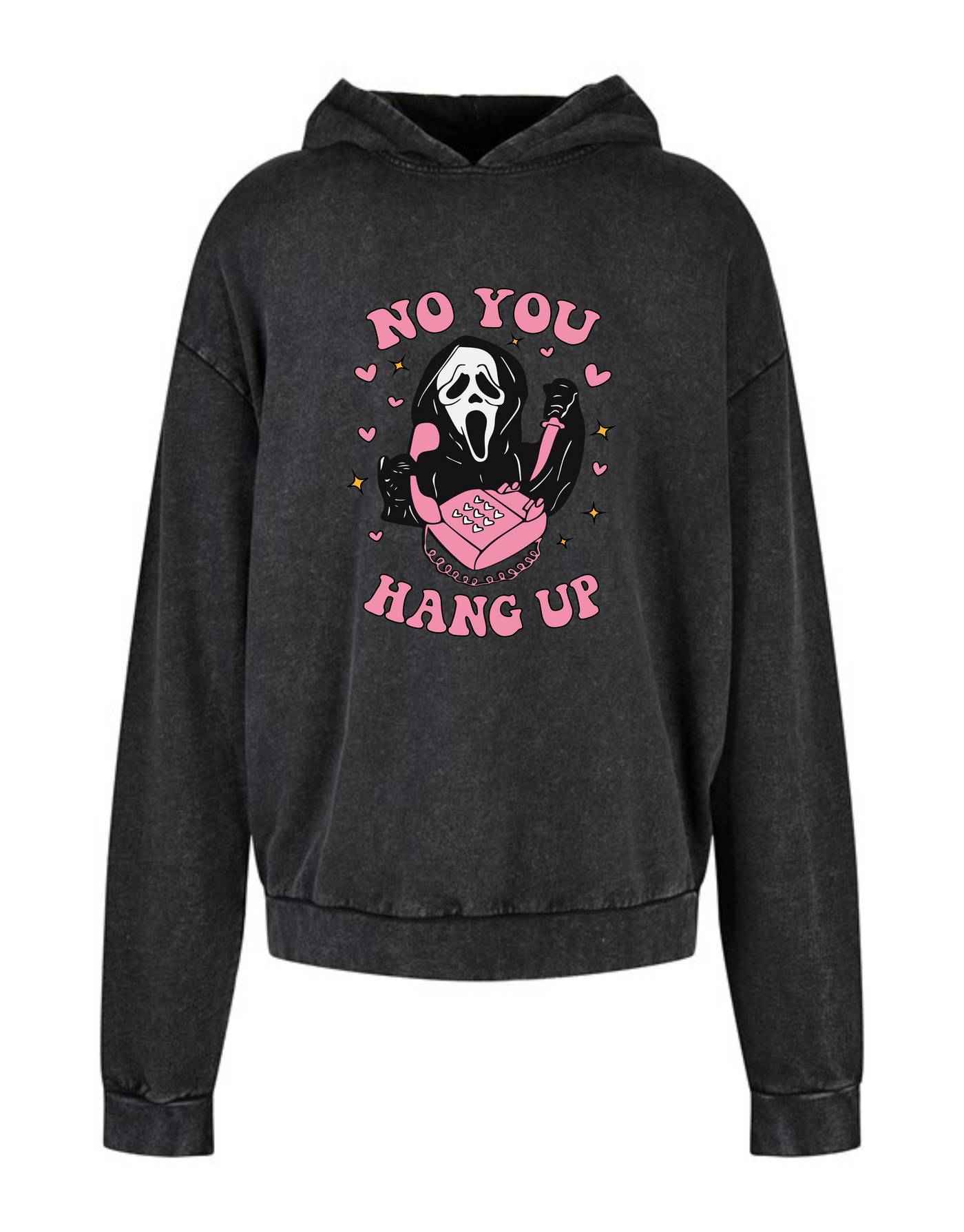 Black "No You Hang Up" Acid Wash Oversized Hoodie