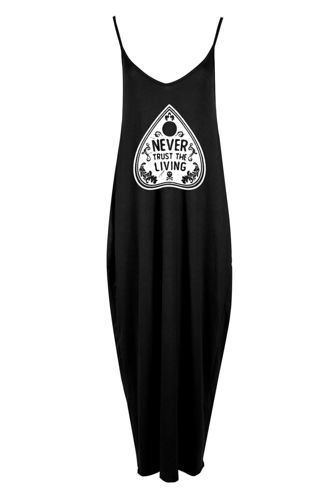 Black "Never Trust The Living" Printed Maxi Camisole Dress