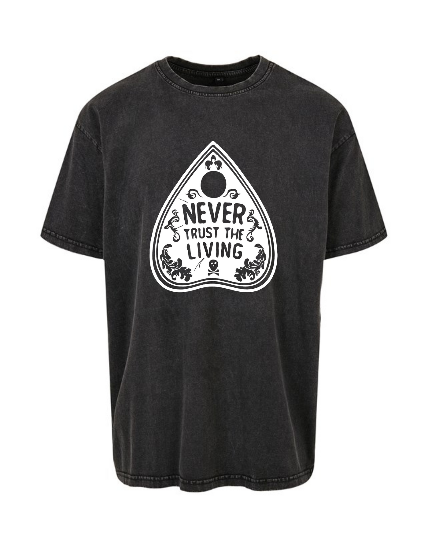 Black "Never Trust The Living" Unisex Acid Wash T-Shirt