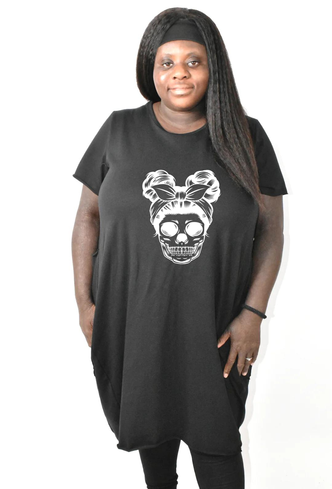 Black Goth Girl Printed T-shirt Dress