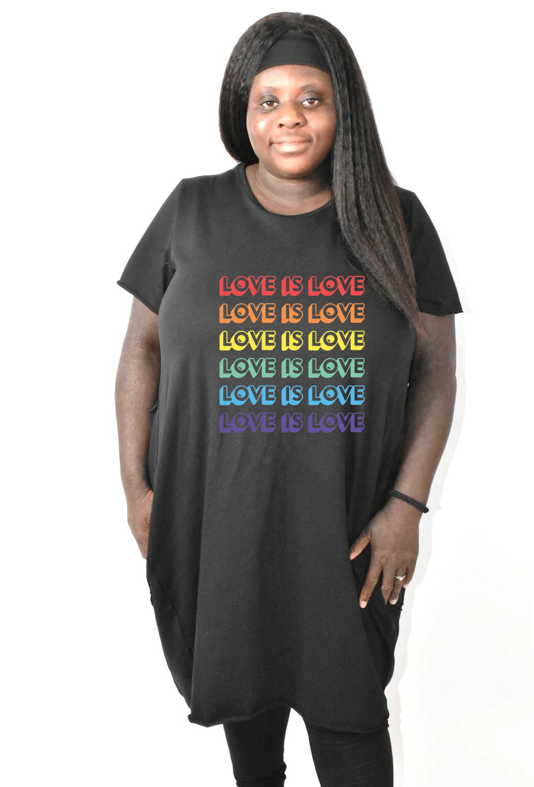 Black "Love Is Love" Printed T-shirt Dress
