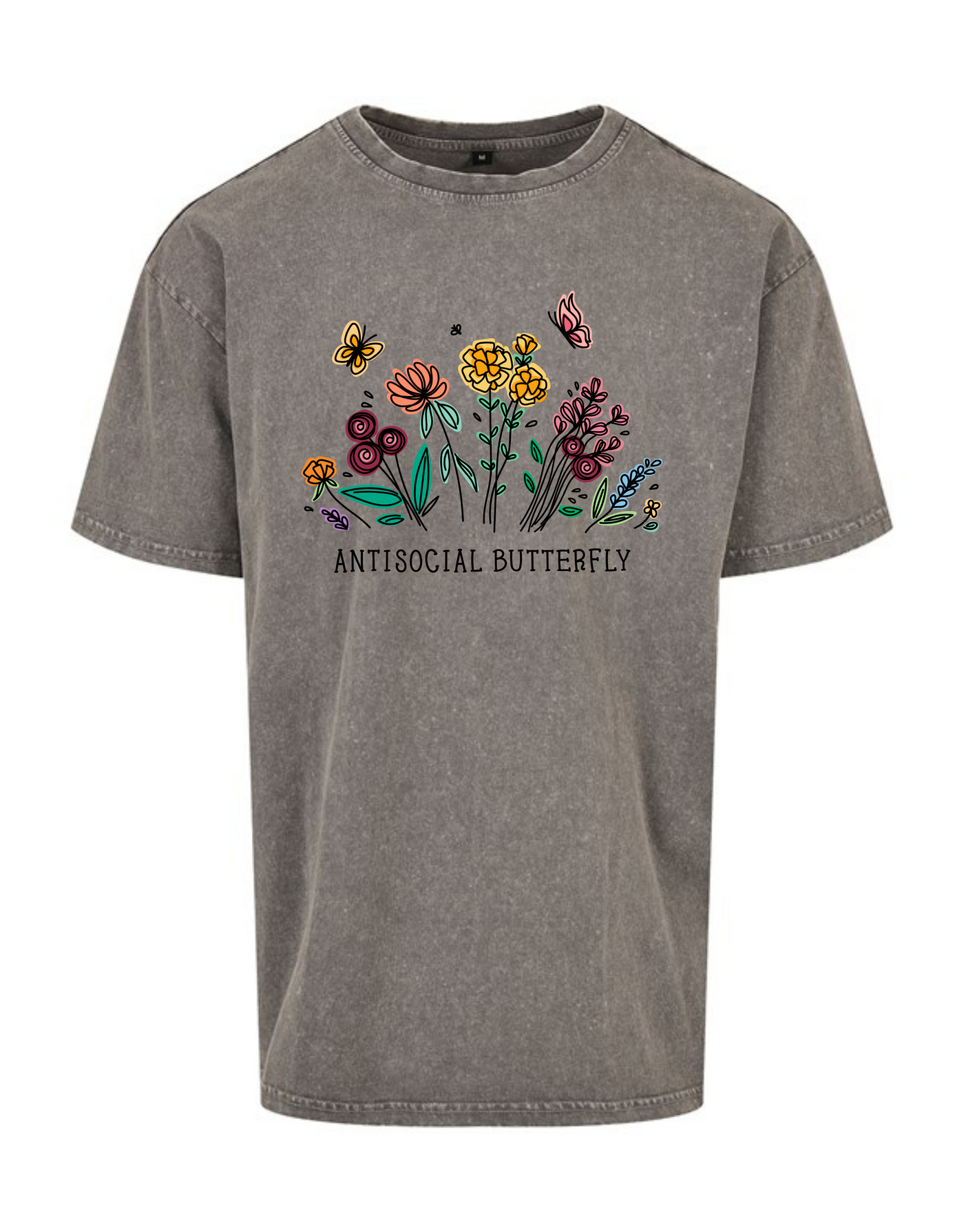 Charcoal "Antisocial Butterfly" Unisex Acid Wash T-Shirt