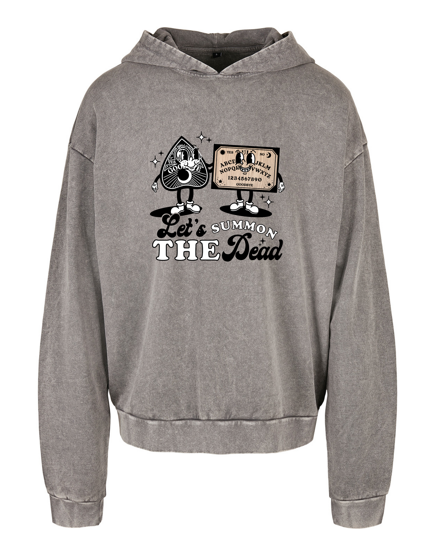 Charcoal "Let's Summon The Dead" Acid Wash Oversized Hoodie