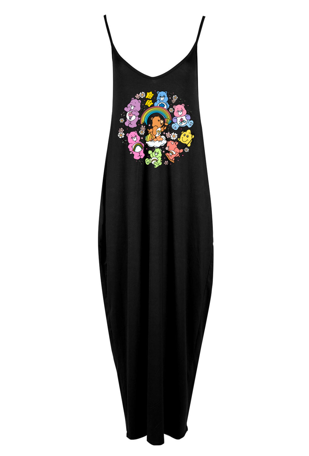 Black Floral Bear Printed Maxi Camisole Dress